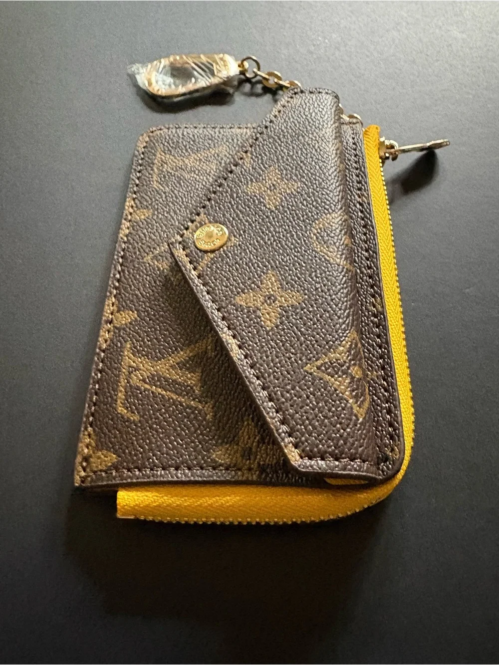 Fashion Brown Yellow Multi Print Cardholder Keychain Wallet
